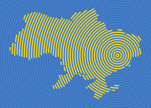 Map of Ukraine abstract textured lines background design.