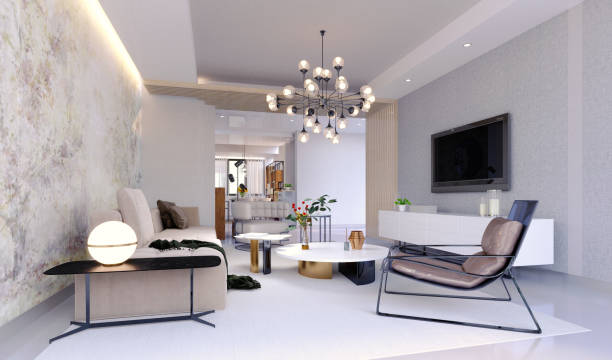 istock 3d rendering,3d illustration, Interior Scene and  Mockup,Modern luxury living room decorated pattern wallpaper. 1404214673