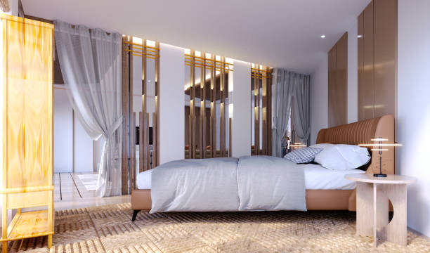 istock 3d rendering,3d illustration, Interior Scene and  Mockup,Tropical style bedroom and wall decoration. 1404214739
