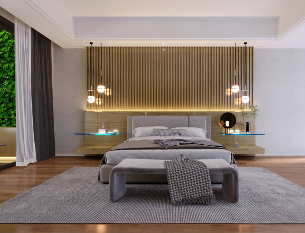 istock 3d rendering,3d illustration, Interior Scene and  Mockup,Modern hotel bedroom minimalist interior design. 1404214740