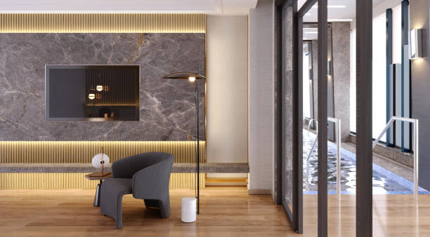 istock 3d rendering,3d illustration, Interior Scene and  Mockup,sideboard Modern living room with white walls and wood. 1404214806