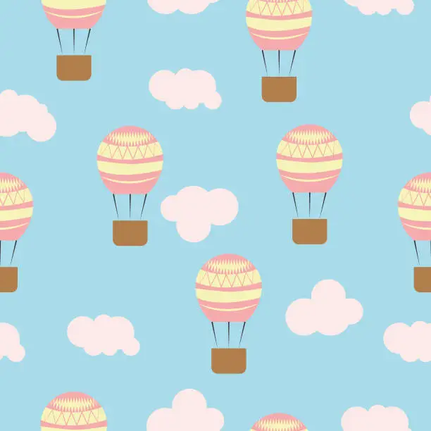Vector illustration of Vector pattern with balloons in the clouds. High quality vector illustration.