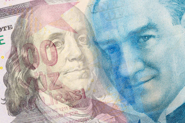 istock 100 turkish Lira and 100 american dollar banknote combined image 1404219743