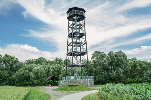 An observation tower on the border on Polish-Czech meanders of the Odra River in Chałupki / Zabełków.