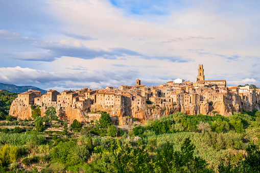 Skyline of Pitigliano, a characteristic town in the Maremma located on a tufaceous spur