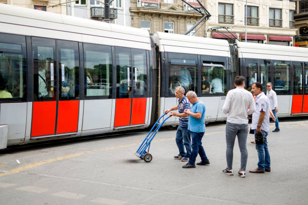 Istanbul, Turkey, July 20 2022 - People walking in the Istabul Eminonu station. Crowded public transportation.
