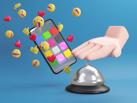 istock 3D model of mobile phone social media concept with shiny hand with mobile phone and polygonal shapes shown as application on screen on blue gradient background 3D rendering illustrations 1404222292