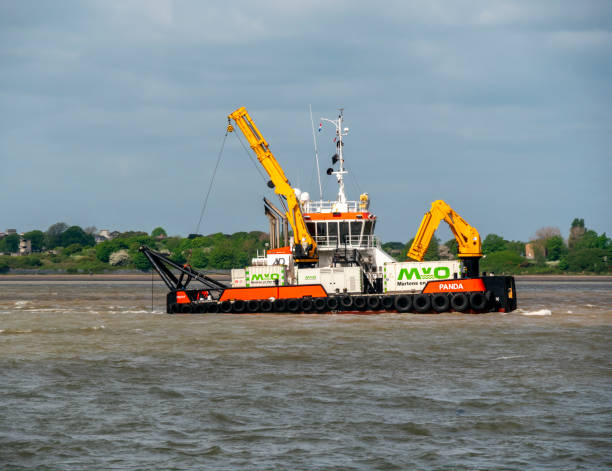 Aberdeen, Scotland, UK - September 17, 2023: A ship arrives at the harbour