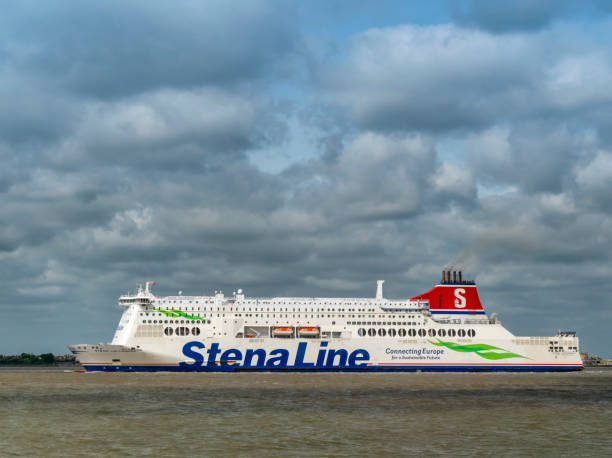 A Stena Line ferry, the ‘Stena Hollandica’ has left Harwich International Port (formerly Parkeston Quay) and is heading through Harwich Harbour towards the North Sea, probably on its way to the Hook of Holland on its twice-daily service. Harwich is in the background.