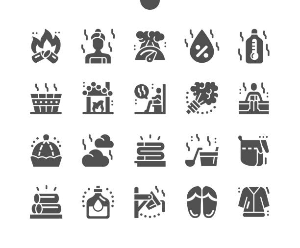 Bathhouse. Bath towels. Hot water and essential oils. Sauna, treatment, warm, healthcare, spa. Vector Solid Icons. Simple Pictogram Bathhouse. Bath towels. Hot water and essential oils. Sauna, treatment, warm, healthcare, spa. Vector Solid Icons. Simple Pictogram throwing in the towel illustrations stock illustrations