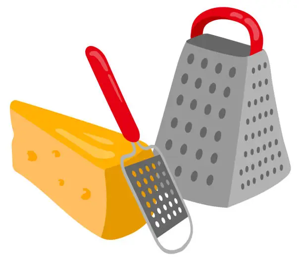 Vector illustration of Grater and cheese. Hand drawn vector illustration. Suitable for website, stickers, gift cards.