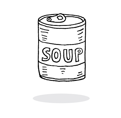 Hand drawn canned soup vector illustration.