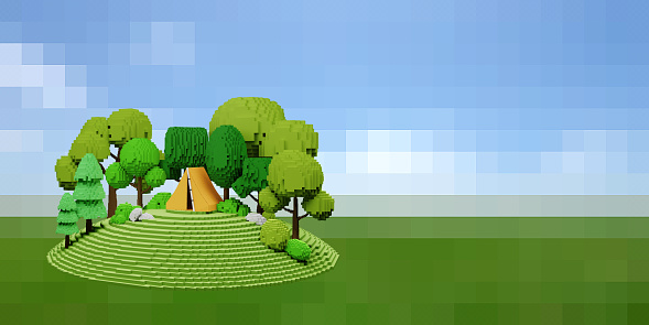 3d rendering image of low polygon voxel 3d models.