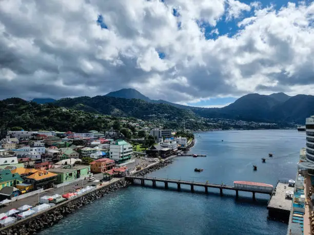 Roseau the capital of Dominica from the perspective of the Cruise terminlas