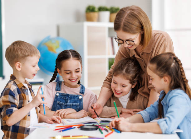 istock Teacher helping children with schoolwork 1404230580