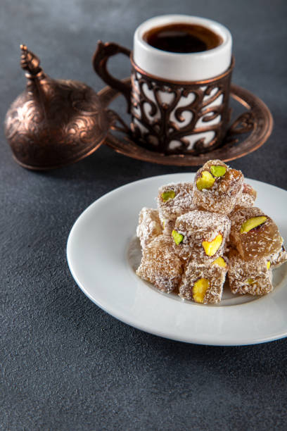 istock Traditional pistachio Turkish delight and Turkish coffee 1404230643