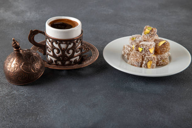 istock Traditional pistachio Turkish delight and Turkish coffee 1404231850