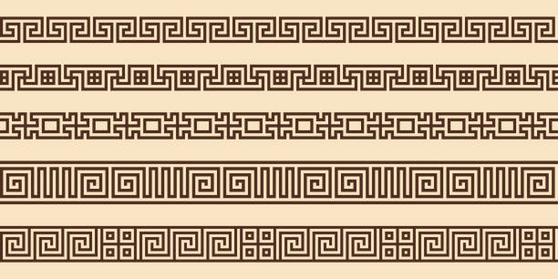 ilustrações de stock, clip art, desenhos animados e ícones de greek key pattern, seamless borders collection. decorative ancient meander - mosaic greek culture mythology ancient