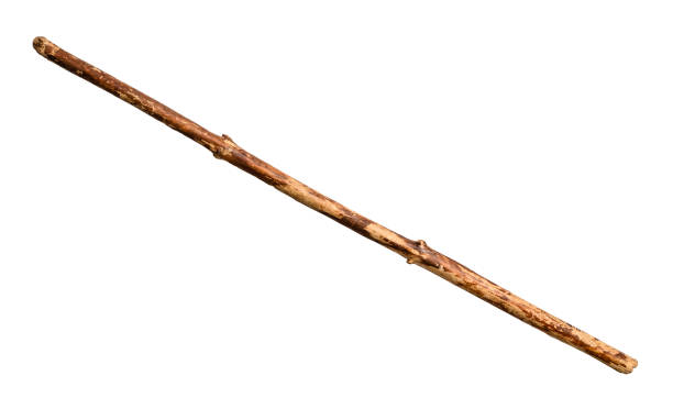 old natural wooden stick cutout on white stock photo