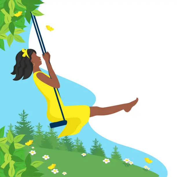 Vector illustration of girl on a swing