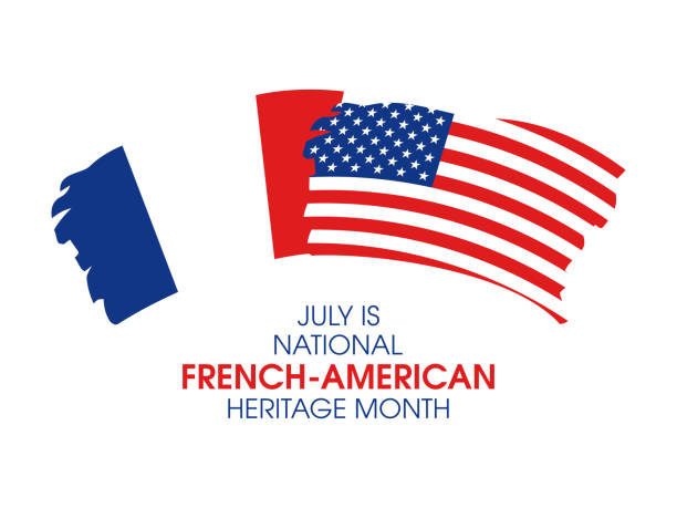 July is National French American Heritage Month vector Grunge Flag of France and Flag of the United States icon vector isolated on a white background. French american friendship design element social history stock illustrations
