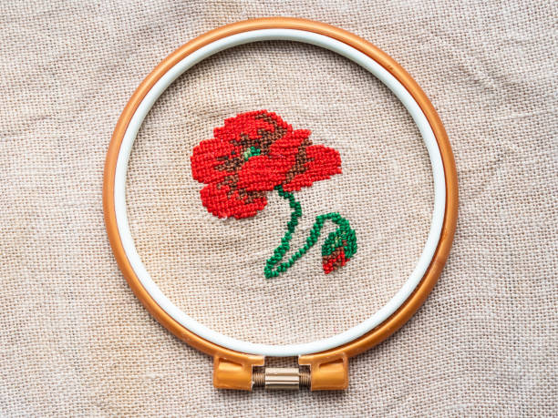 istock poppy flower in plastic hoop embroidered by hand 1404237281