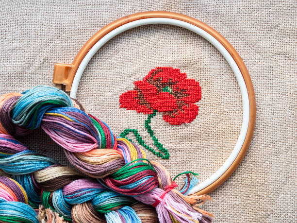 istock mouline in braid, hoop and embroidered red poppy 1404237296