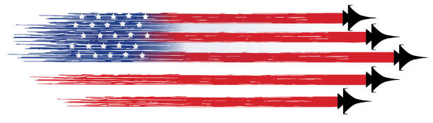 amerykańska flaga z wojskowymi myśliwcami izolowanymi na białym tle - sport magazine day usa stock illustrations