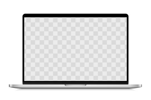 透明な画面と白い背景に分離されたラップトップのモックアップ。ストックロイヤリティフリーのベクターイラスト。 - ノートpc点のイラスト素材／クリップアート素材／マンガ素材／アイコン素材