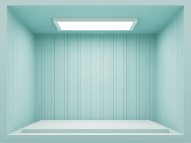 hellgrünes aquafarbenes wandinterieur - emtry room - 3d-rendering - bedroom stage stock-fotos und bilder
