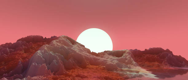 Landscape of another planet at sunset