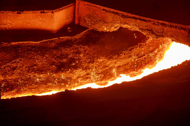 istock Hot melting pig iron in blast furnace workshop. 1404241668