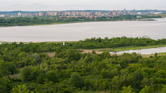 Distant view of Queens over Canarsie Park, Brooklyn, New York.