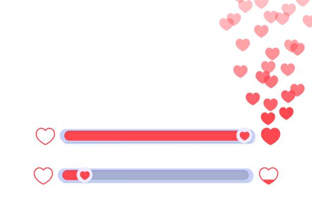 A set of sliders for determining the level of approval. Collection of movable buttons with red hearts, appreciating lively like. Element template for head on social media, mobile app, feedback swipe. A set of sliders for determining the level of approval. Collection of movable buttons with red hearts, appreciating lively like. Element template for head on social media, mobile app, feedback swipe heart emoji phone stock illustrations