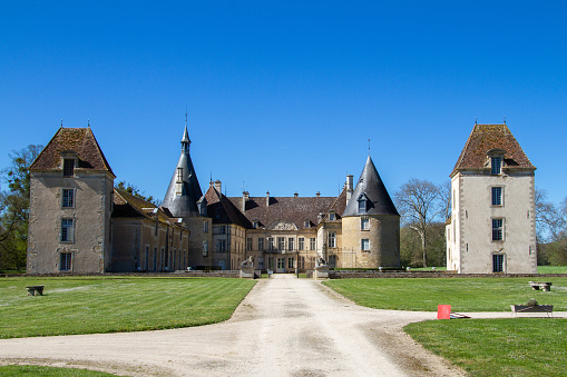 Paris, France - May 2019: Medieval Fontainebleau palace (Chateau de Fontainebleau) outside Paris