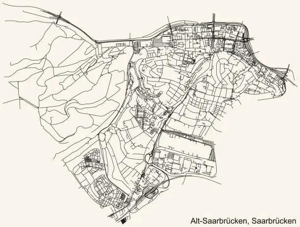Vector illustration of Street roads map of the ALT-SAARBRÜCKEN DISTRICT, SAARBRÜCKEN