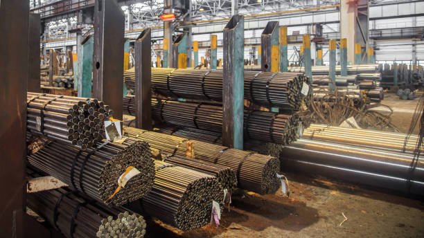 istock Hot rolling steel in warehouse of iron foundry. 1404245007
