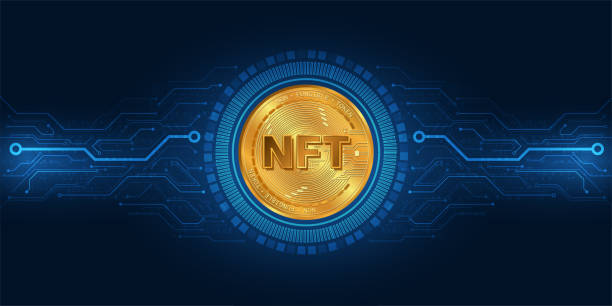 istock NFT nonfungible token gold coin.Blue technology background.Digital currency concept. 1404245410