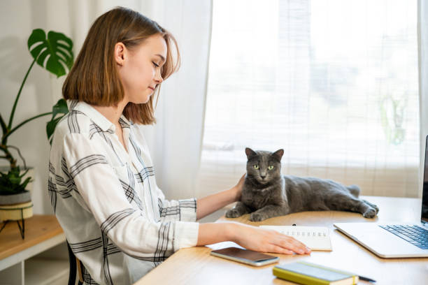 istock Young woman working on laptop at home. Cozy home office workplace, remote work, e-learning concept. 1404248420