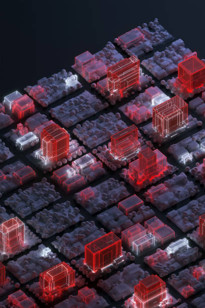 istock Futuristic city model with abstract buildings 1404248739