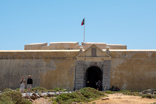 Sagres, Portugal . 2022 May 7 . People walking through the Fortaleza de Sangre in the Algarve, Portugal in summer.