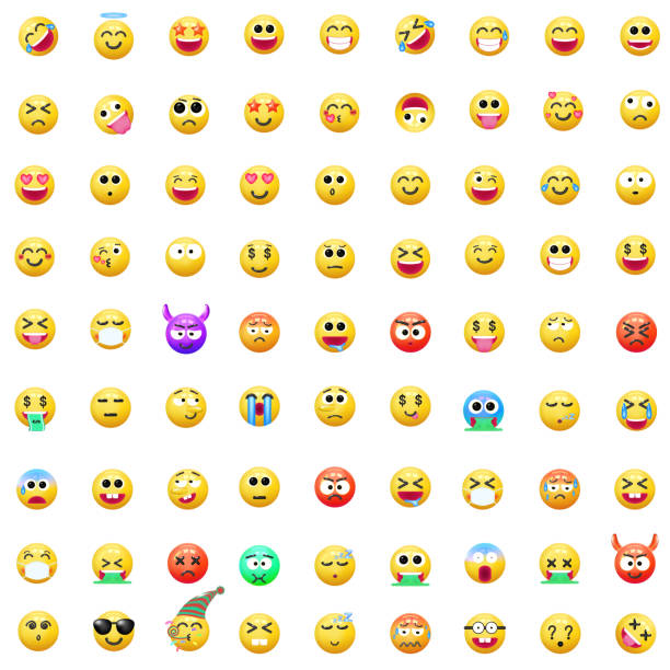 satz emoticon-lächeln-symbole. cartoon emotion set. vektor-emoticon-set - emoji stock-grafiken, -clipart, -cartoons und -symbole