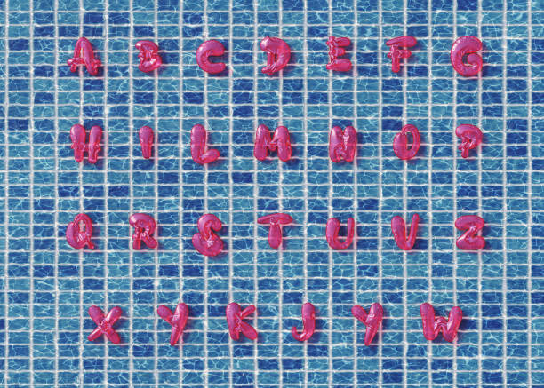summer swimming pool alphabet letter set stock photo
