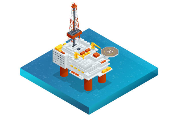 ilustrações de stock, clip art, desenhos animados e ícones de isometric large offshore oil rig drilling platform. platform for production oil and gas, oil and gas industry and hard work. - oil rig storm jackup oil industry