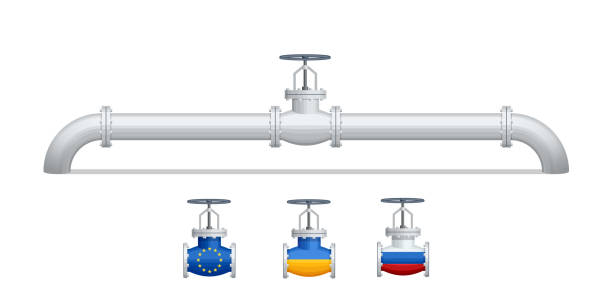 istock Transportation, delivery, transit of natural gas or petroleum on pipeline between supplier and importer. Gas control equipment. Natural gas supplies. Oil gas industry sanctions, embargo 1404252645