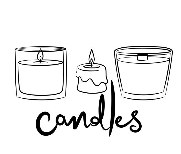 illustrazioni stock, clip art, cartoni animati e icone di tendenza di candele doodle accese - relaxation candlestick holder decor decoration