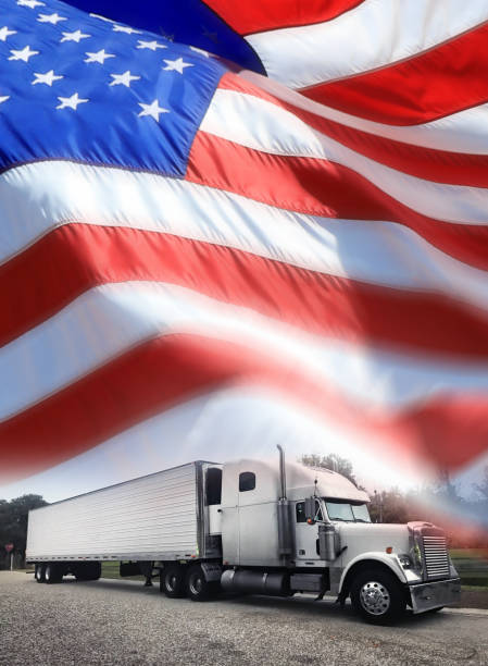 istock Freight transportation industry and American flag concept 1404255574