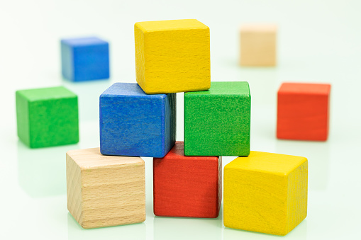 Color blocks for children, educational, space for inscription, vivid colors, pastel background