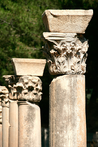 Column detail from Roman archaeological site Ephesus in izmir, Turkey.