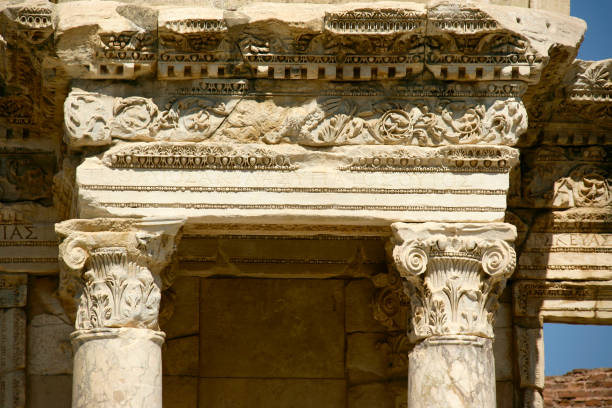 Column detail of Celsus Library from Roman archaeological site Ephesus in izmir, Turkey.